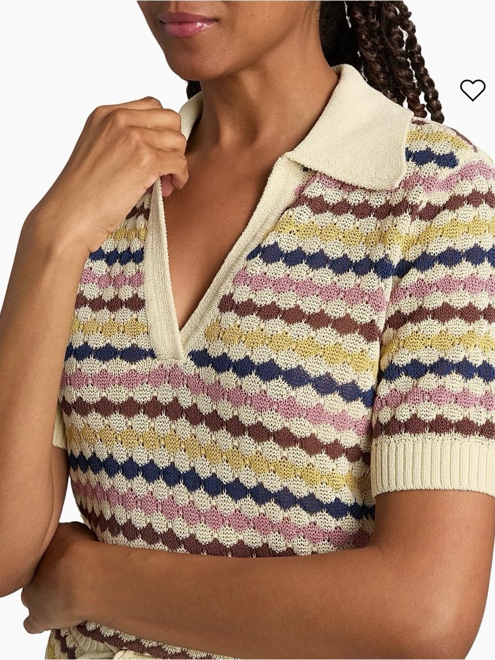 Zimmermann Cream Knit Polo with Navy, Pink, Mustard & Brown Stripes